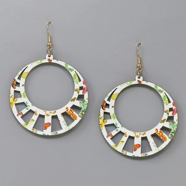 Butterfly Print Wooden Hoop Earrings