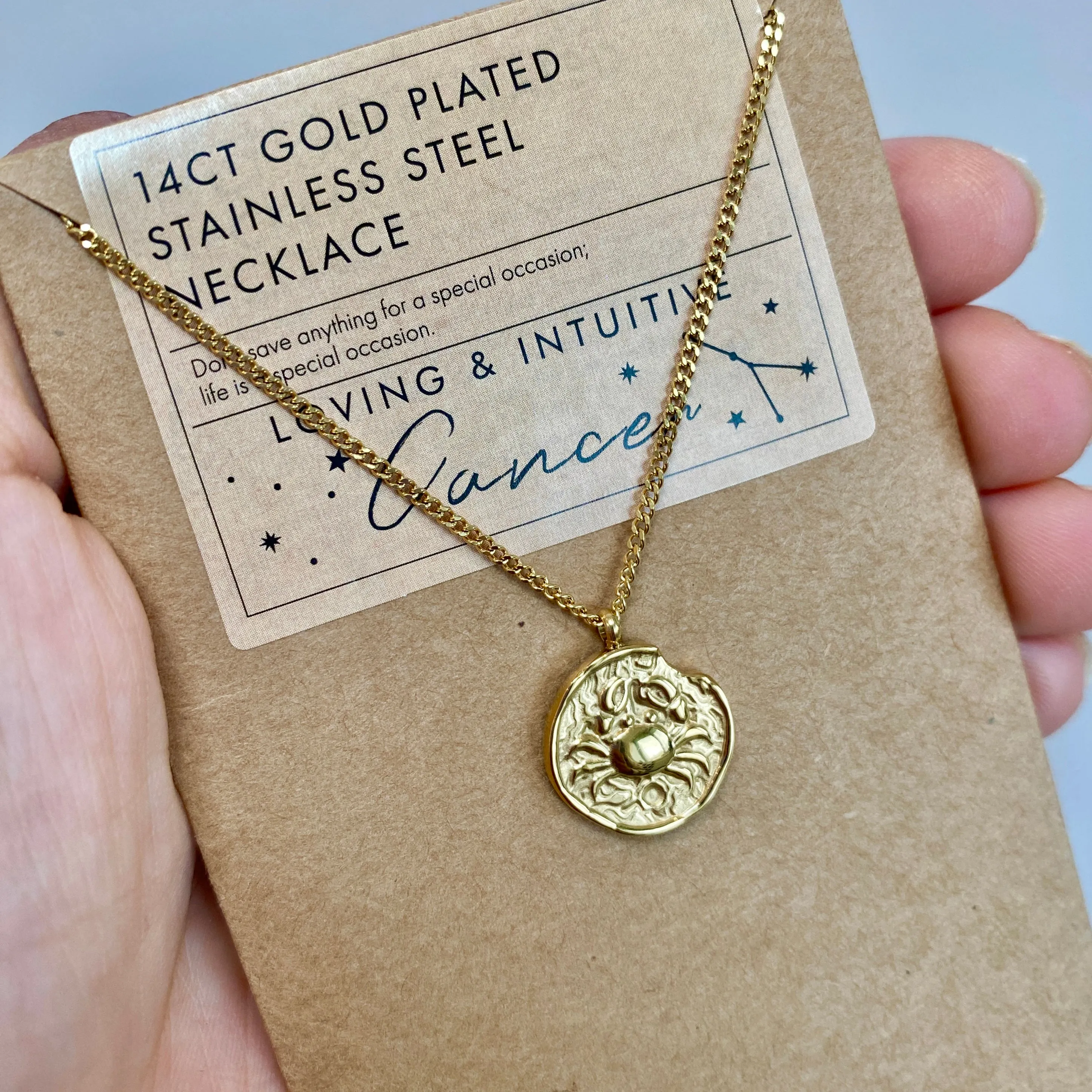 Cancer Zodiac Gold Pendant Necklace