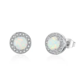 Classic Round Halo White Silver Earrings