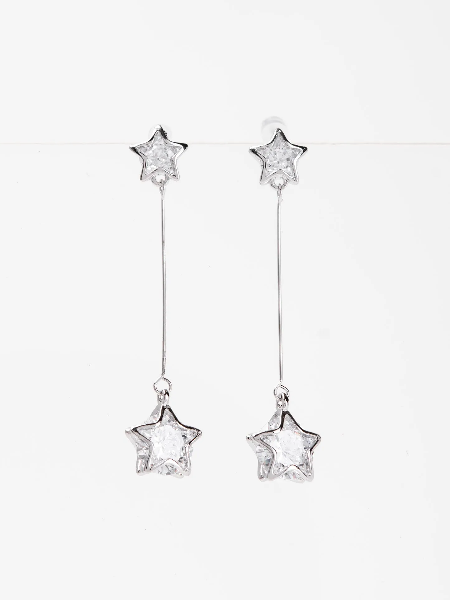 Clementine White Gold Plated Star CZ Drop Earrings