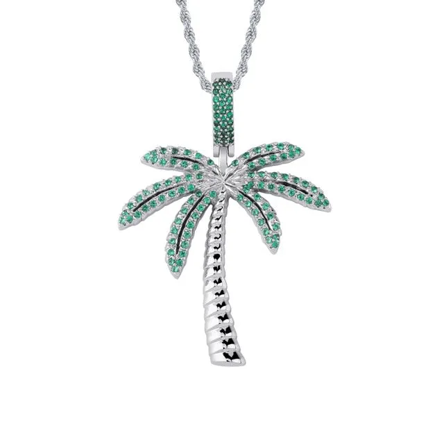 Cubic Zirconia Gold/Silver-Plated Coconut Tree Hip-Hop Pendant Necklace