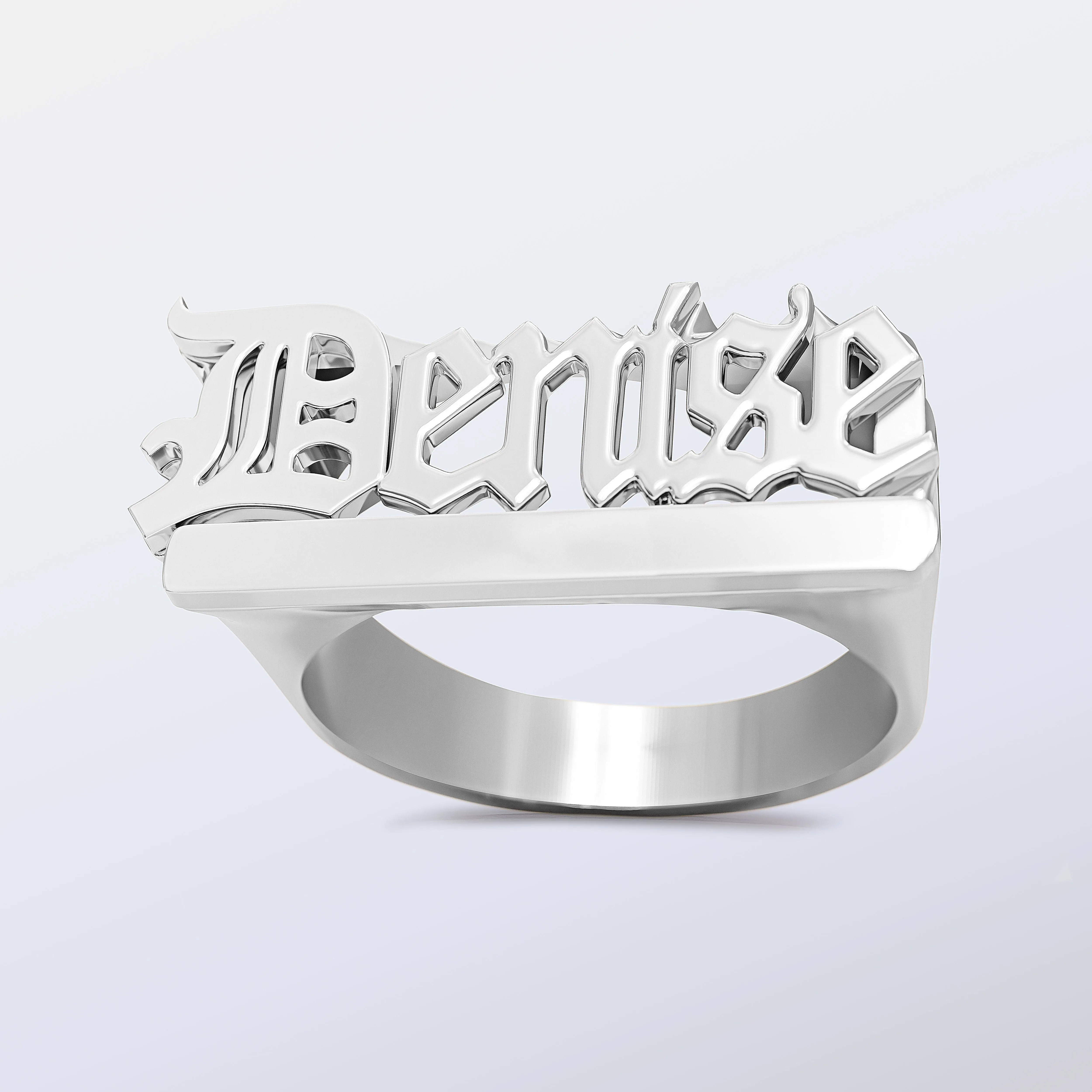 Custom Name Ring with Old English Lettering Denise