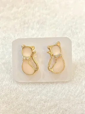 Cute Cat Stud Earrings with Crystal