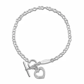 CZ Open Heart Bracelet in T-Bar Silver Chain