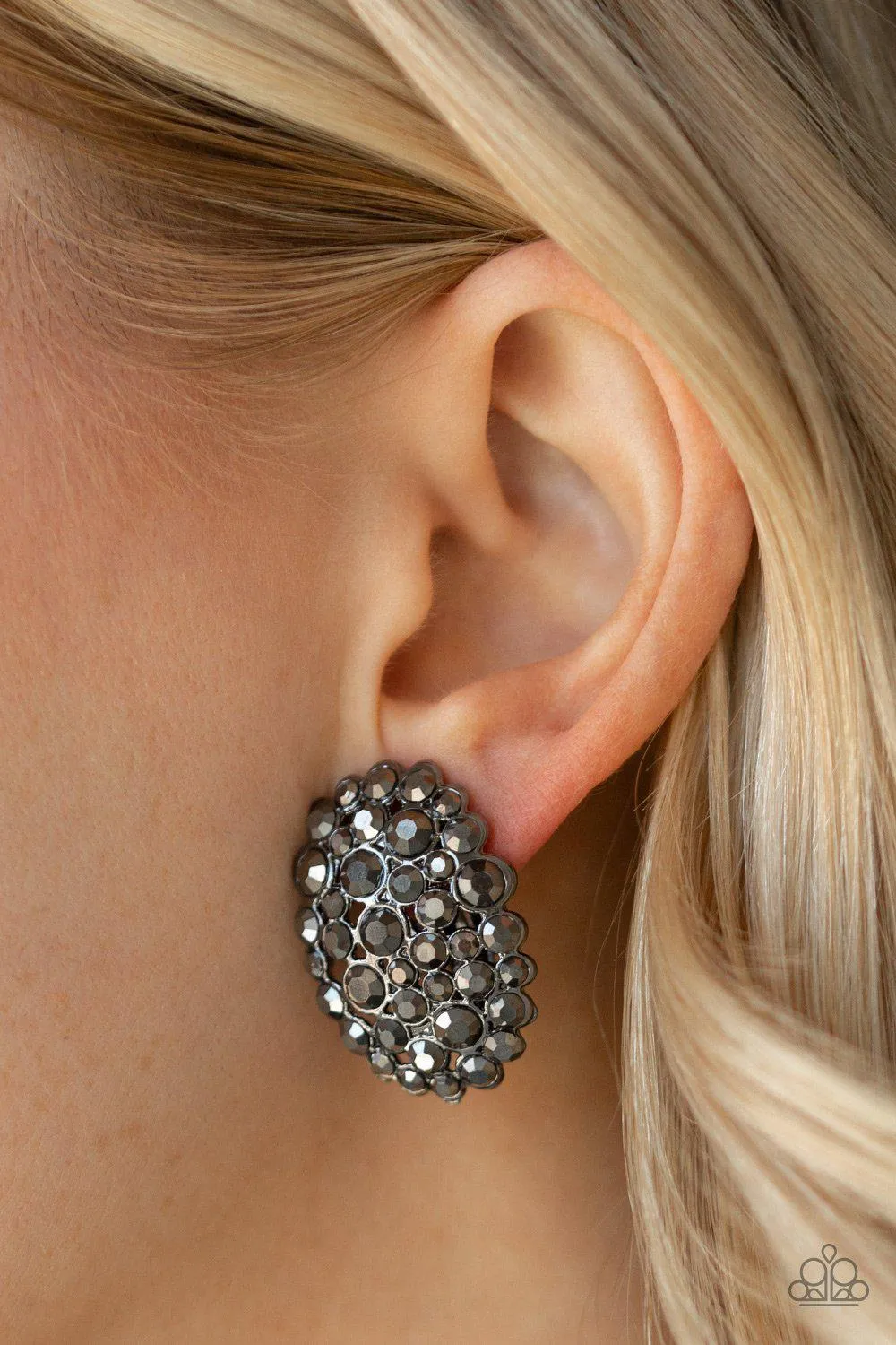 Daring Dazzle Gunmetal Black Clip On Earrings - Paparazzi Accessories