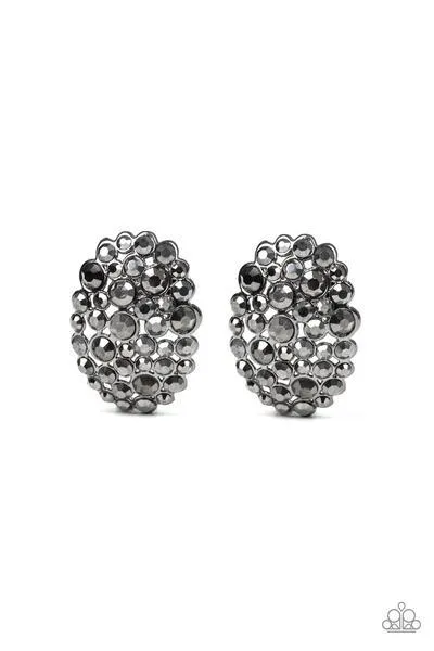 Daring Dazzle Gunmetal Black Clip On Earrings - Paparazzi Accessories