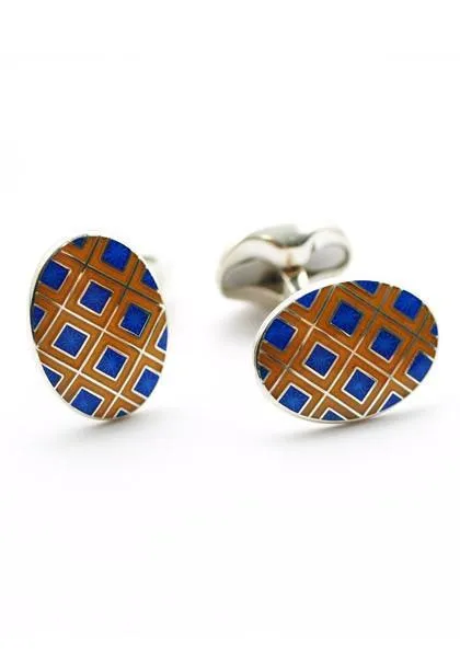 Deakin & Francis Domed Blue & Orange Oval Cufflinks