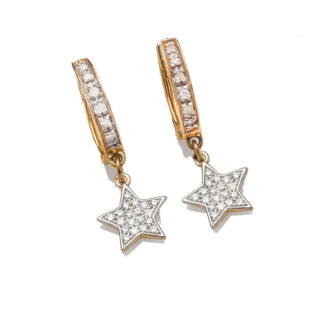 Diamond Hoop Earrings with Diamond & Gold Stars