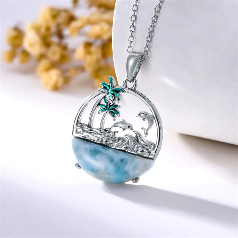 Dolphin Necklace Sterling Silver Wave Pendant Necklace Ocean Wave Jewelry Gift For Women Girls