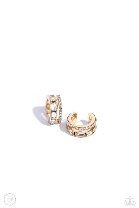 Dont Sweat The Small CUFF Gold & White Rhinestone Cuff Earrings - Paparazzi Accessories