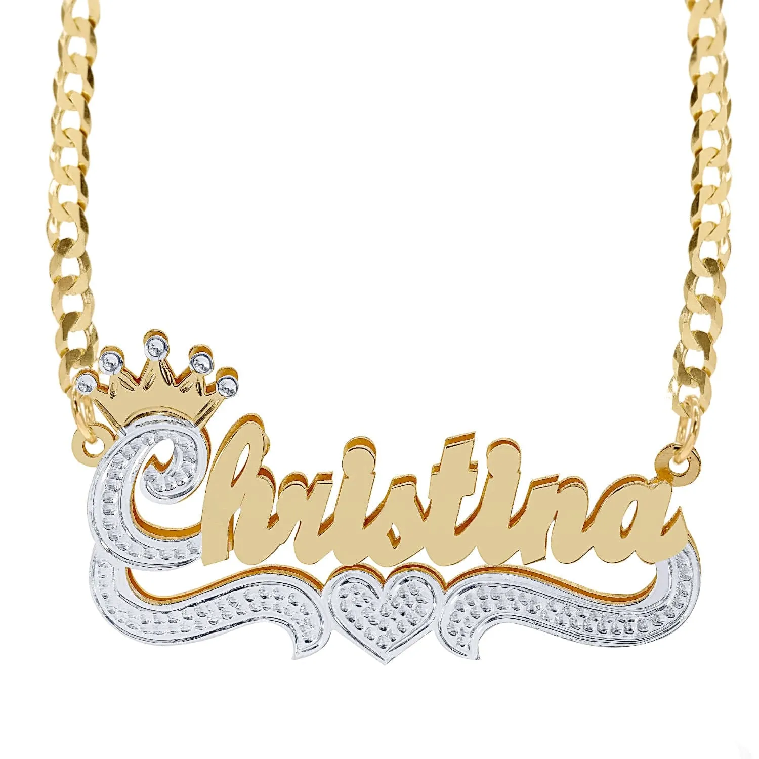 Double Plated Name Necklace Christina with Cuban chain