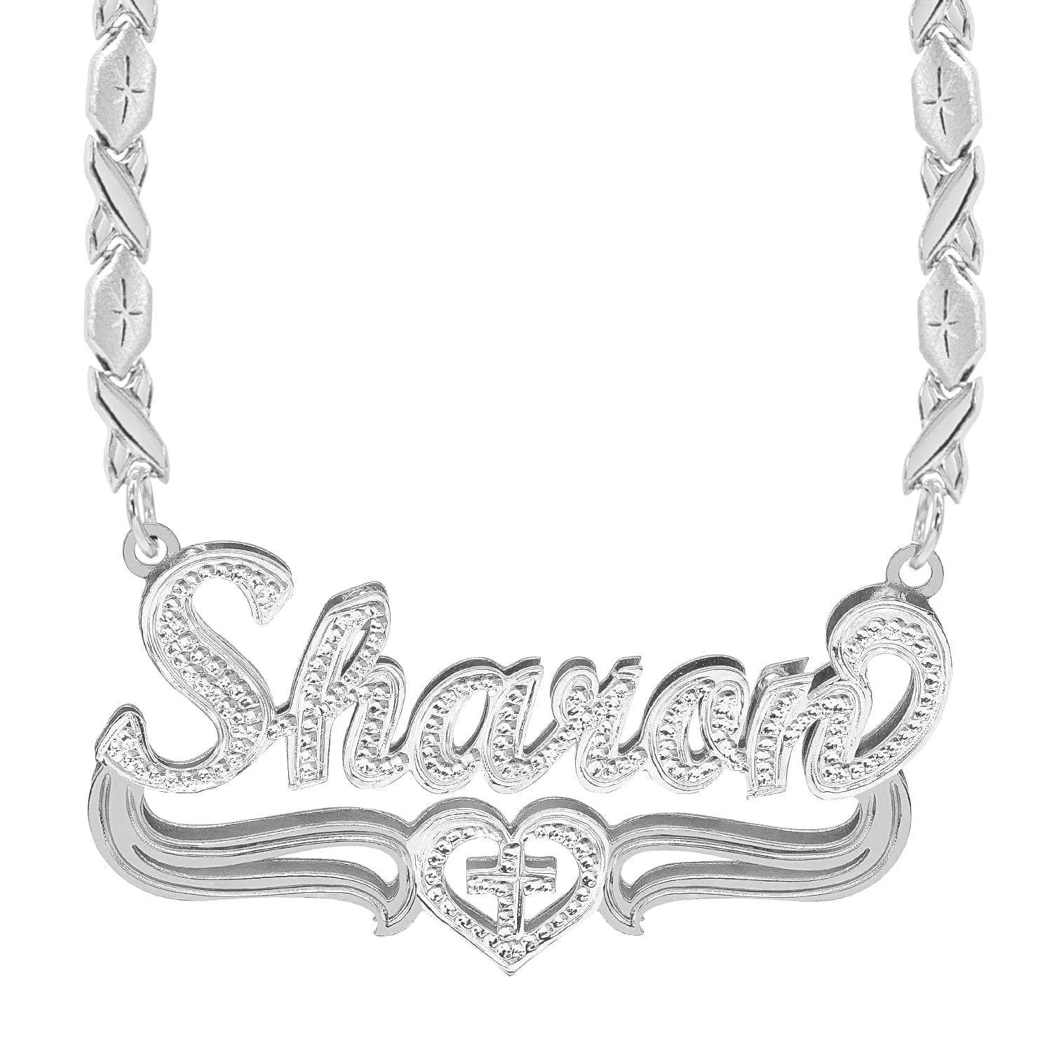 Double Plated Nameplate Necklace Sharon with Xoxo chain