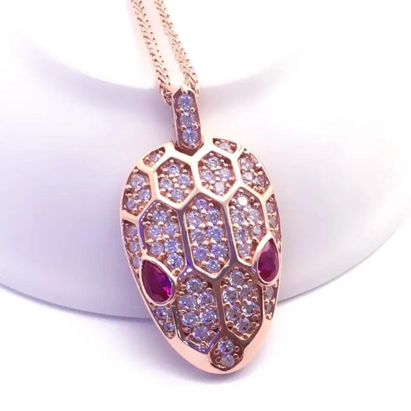 Elegant Crystal Snake Head Ruby Pendant Necklace