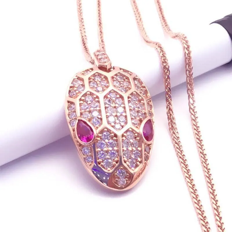 Elegant Crystal Snake Head Ruby Pendant Necklace