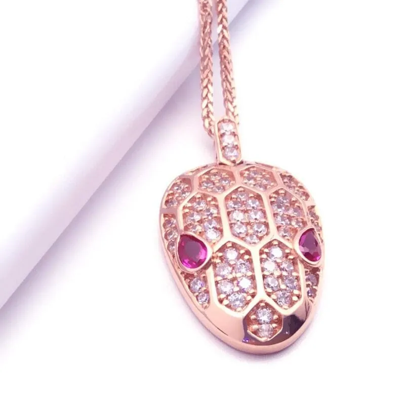 Elegant Crystal Snake Head Ruby Pendant Necklace