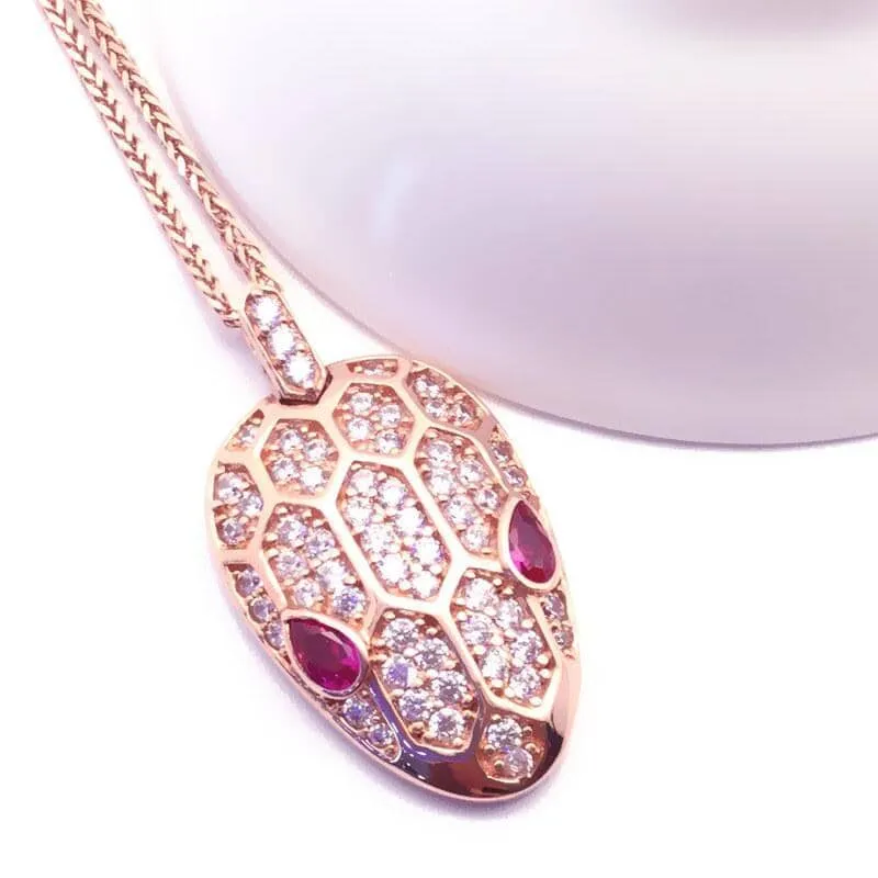 Elegant Crystal Snake Head Ruby Pendant Necklace