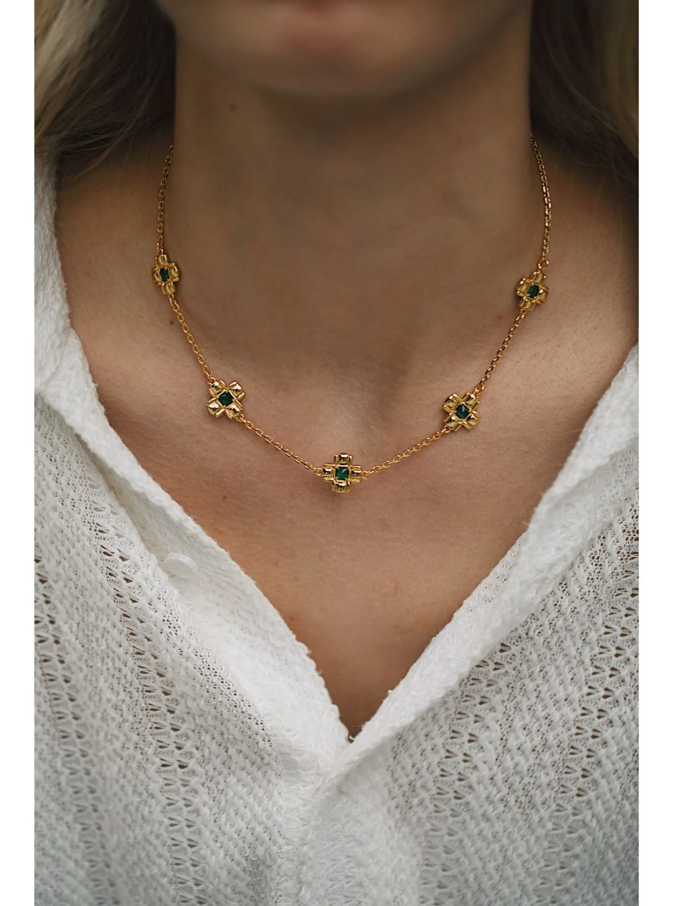 Emerald Cubic Stone Necklace