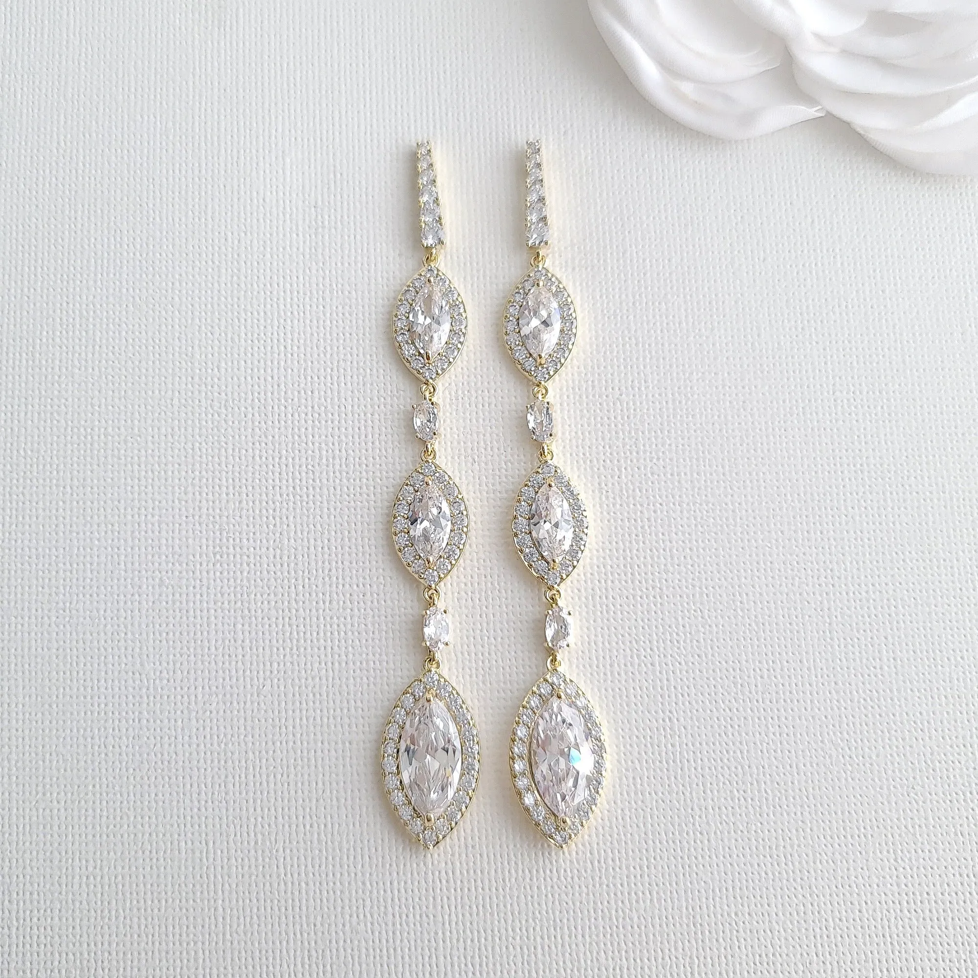 Extra Long Bridal Earrings in Rose Gold- Harriet