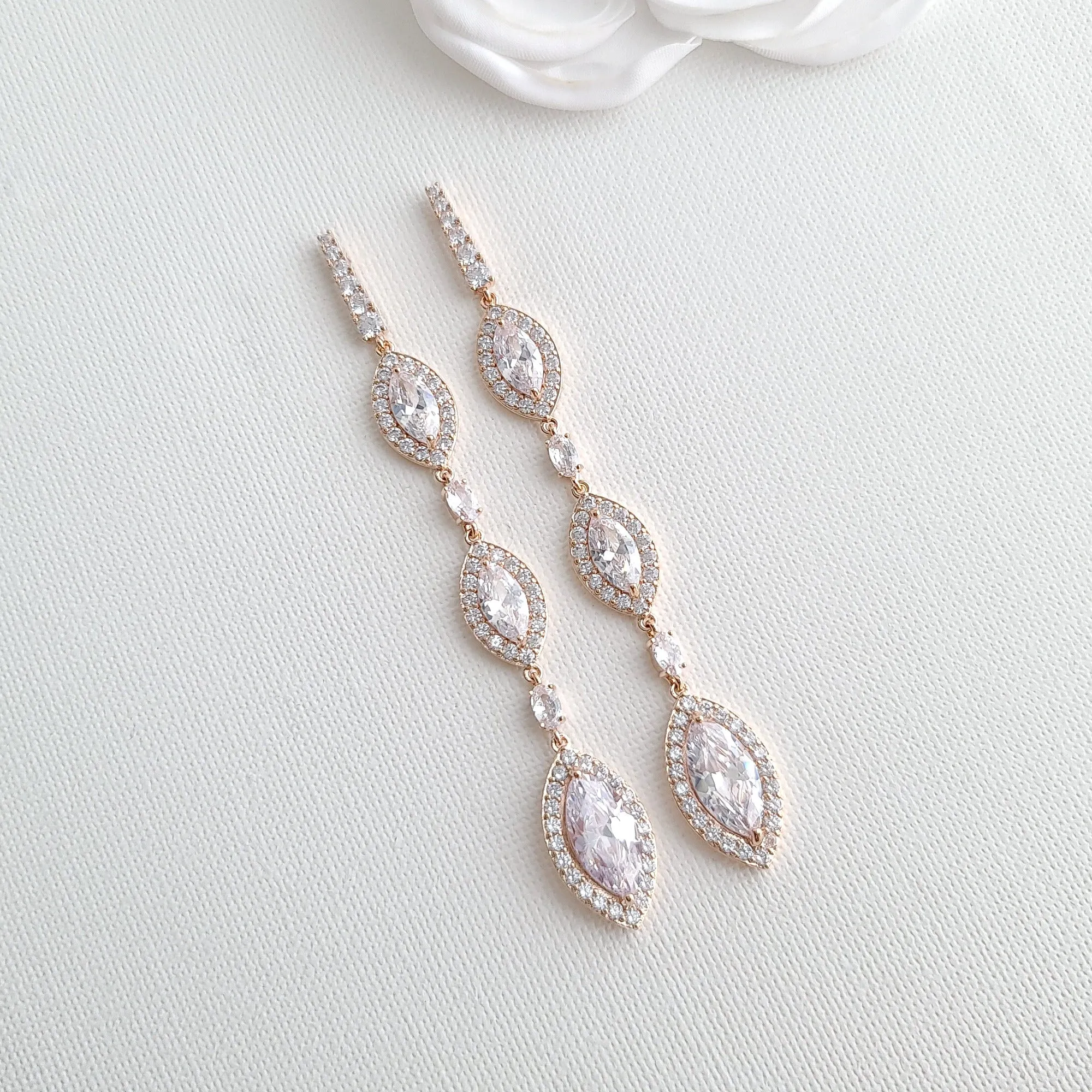 Extra Long Bridal Earrings in Rose Gold- Harriet