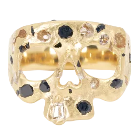 Extra Small Black & White Confetti Skull Ring - Made to Order