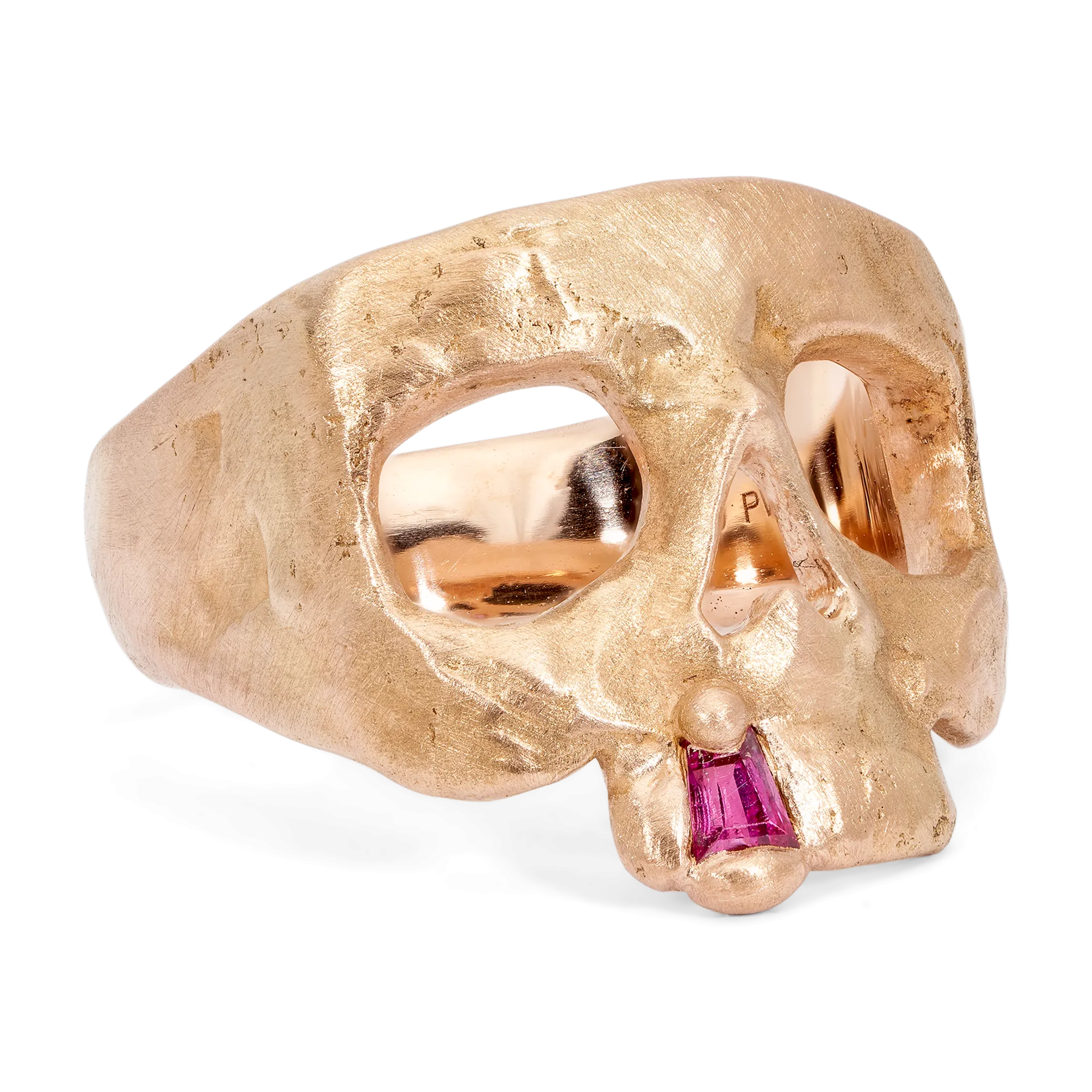 Extra Small Pink Snaggletooth Skull Ring in Rose - Made to Order