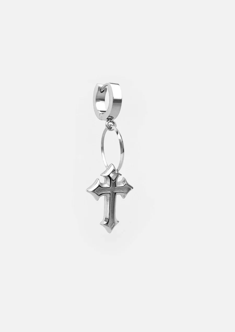 Extruded Cross Drop Earring (Silver)