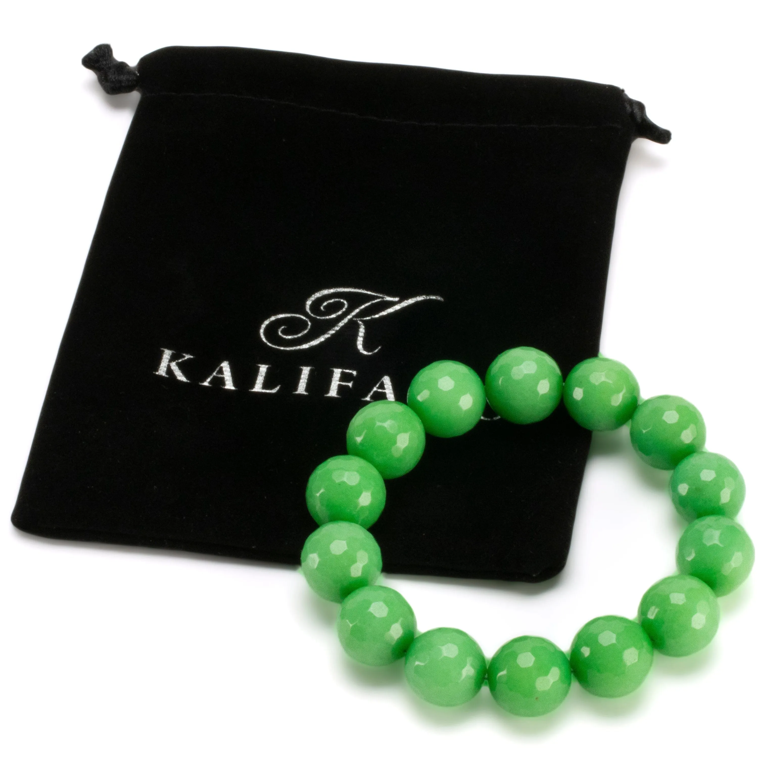 Faceted Green Color Enhanced Jade 14mm Gemstone Bead Elastic Bracelet