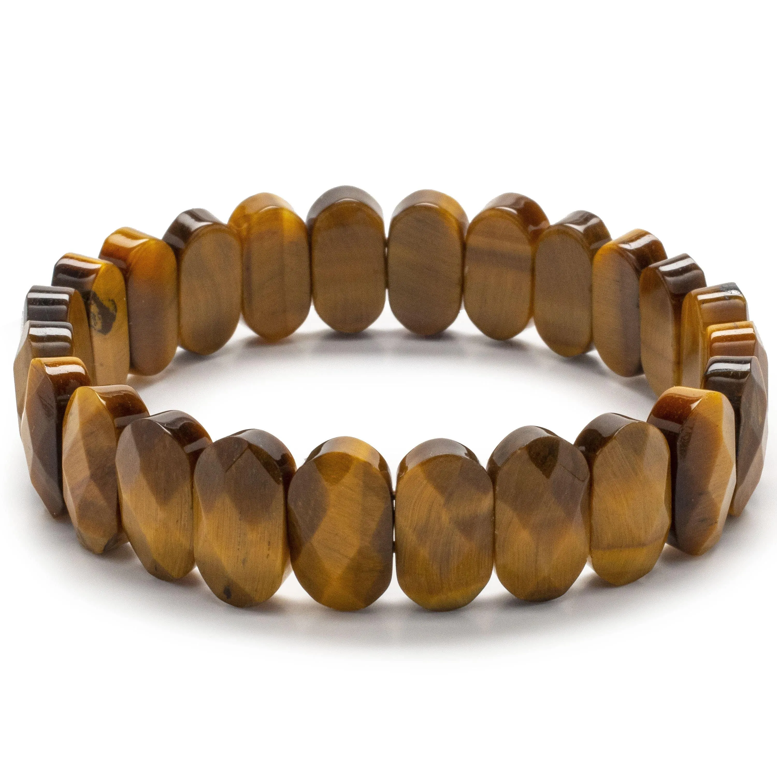 Faceted Oval Tiger Eye Gemstone Elastic Bracelet