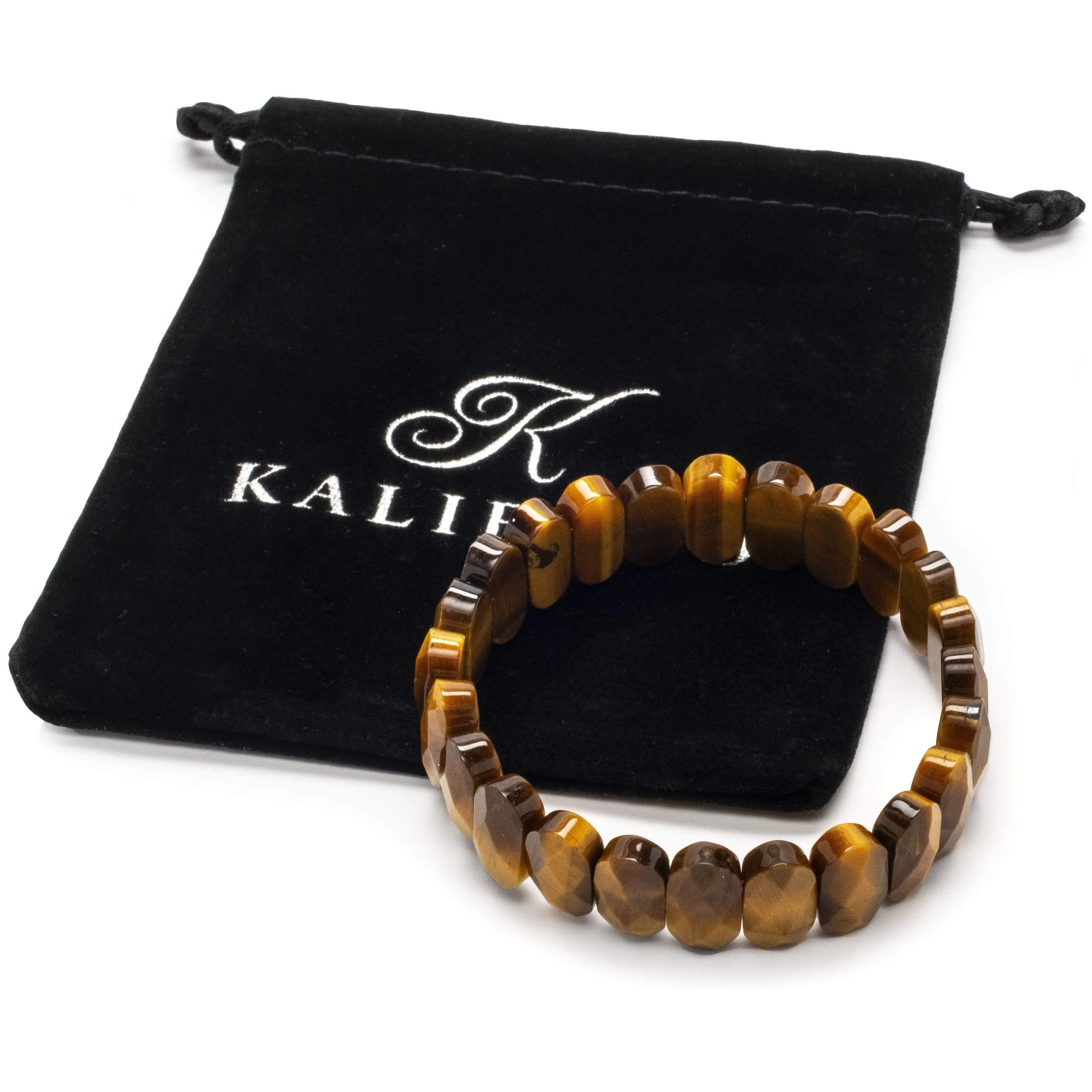 Faceted Oval Tiger Eye Gemstone Elastic Bracelet