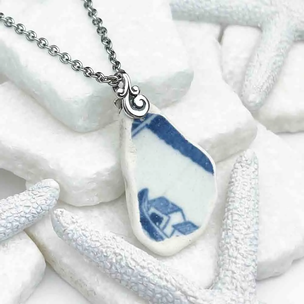 Fascinating Scottish Blue and White Sea Shard Pottery Pendant | #1978