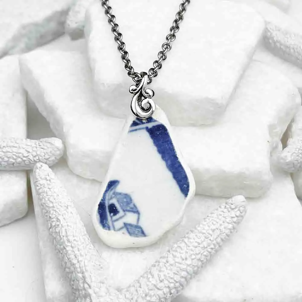 Fascinating Scottish Blue and White Sea Shard Pottery Pendant | #1978