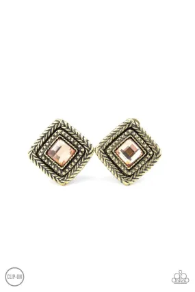 Fashion Square Brass Clip-On Earrings - Paparazzi Accessories