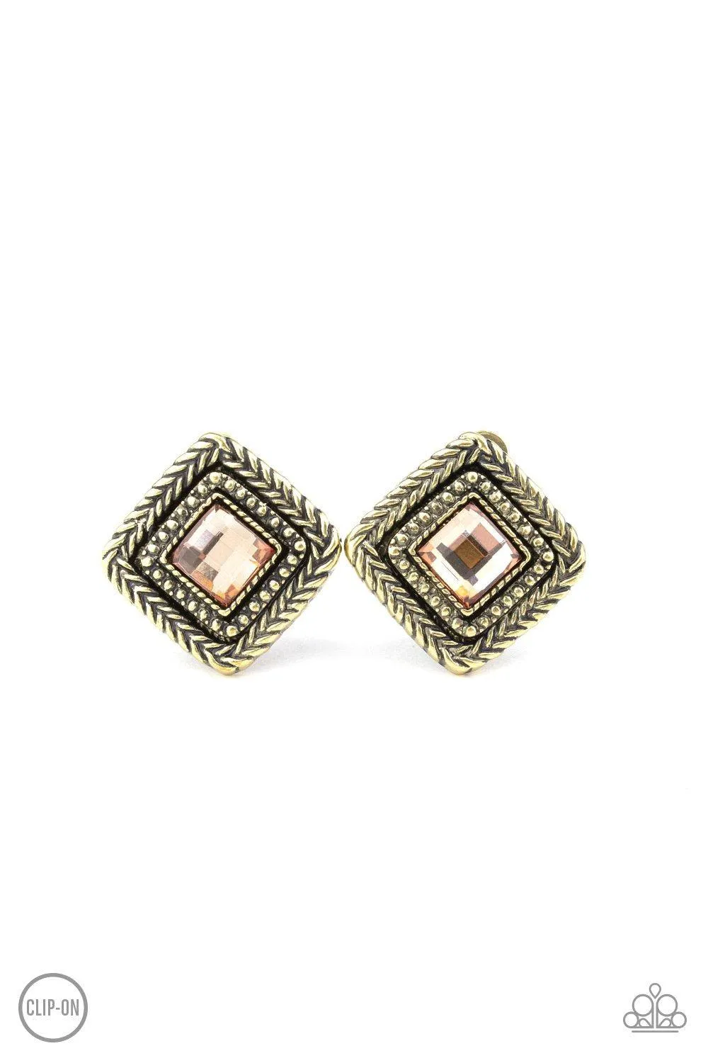 Fashion Square Brass Clip-On Earrings - Paparazzi Accessories