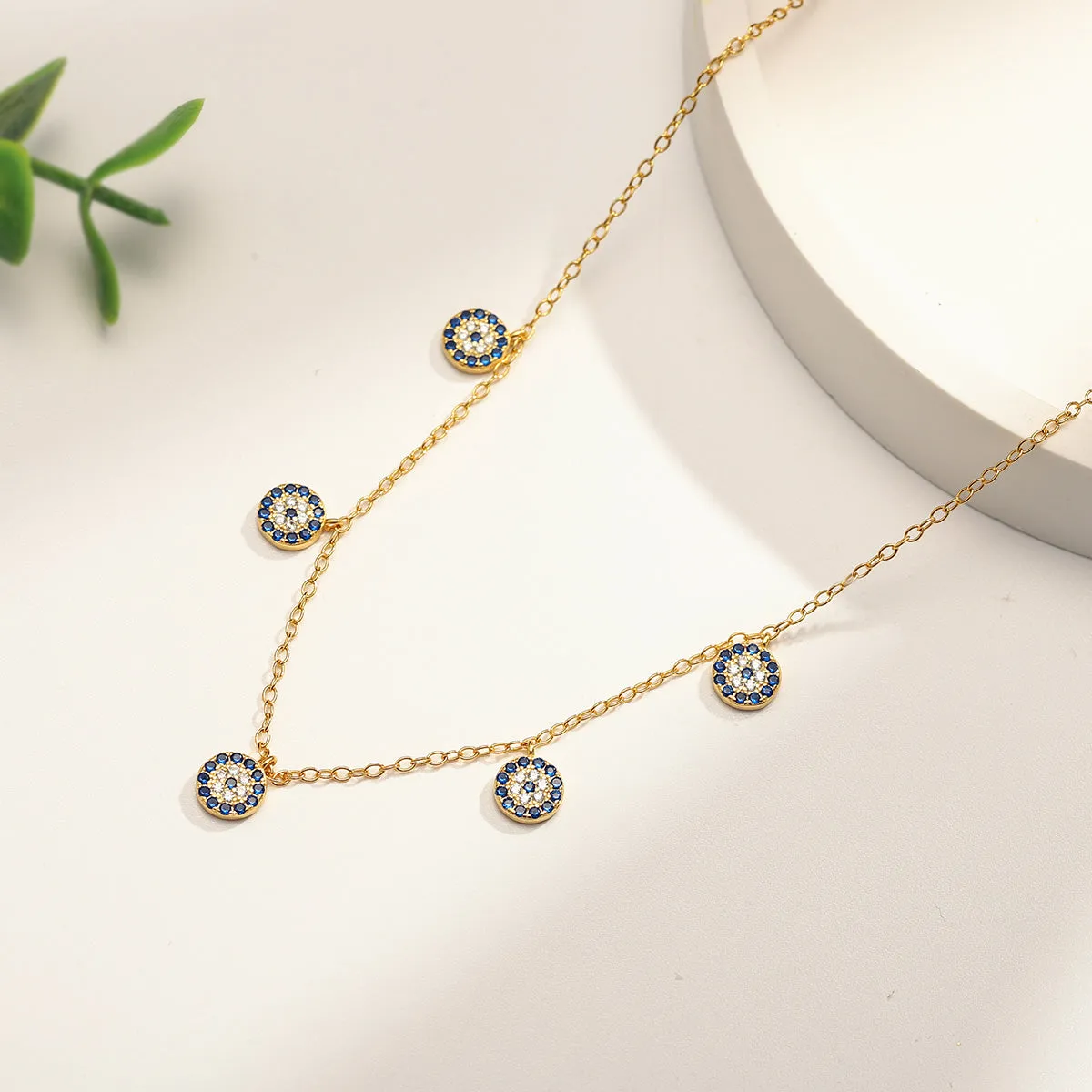 Five Sapphire Diamond Round Pendants Necklace