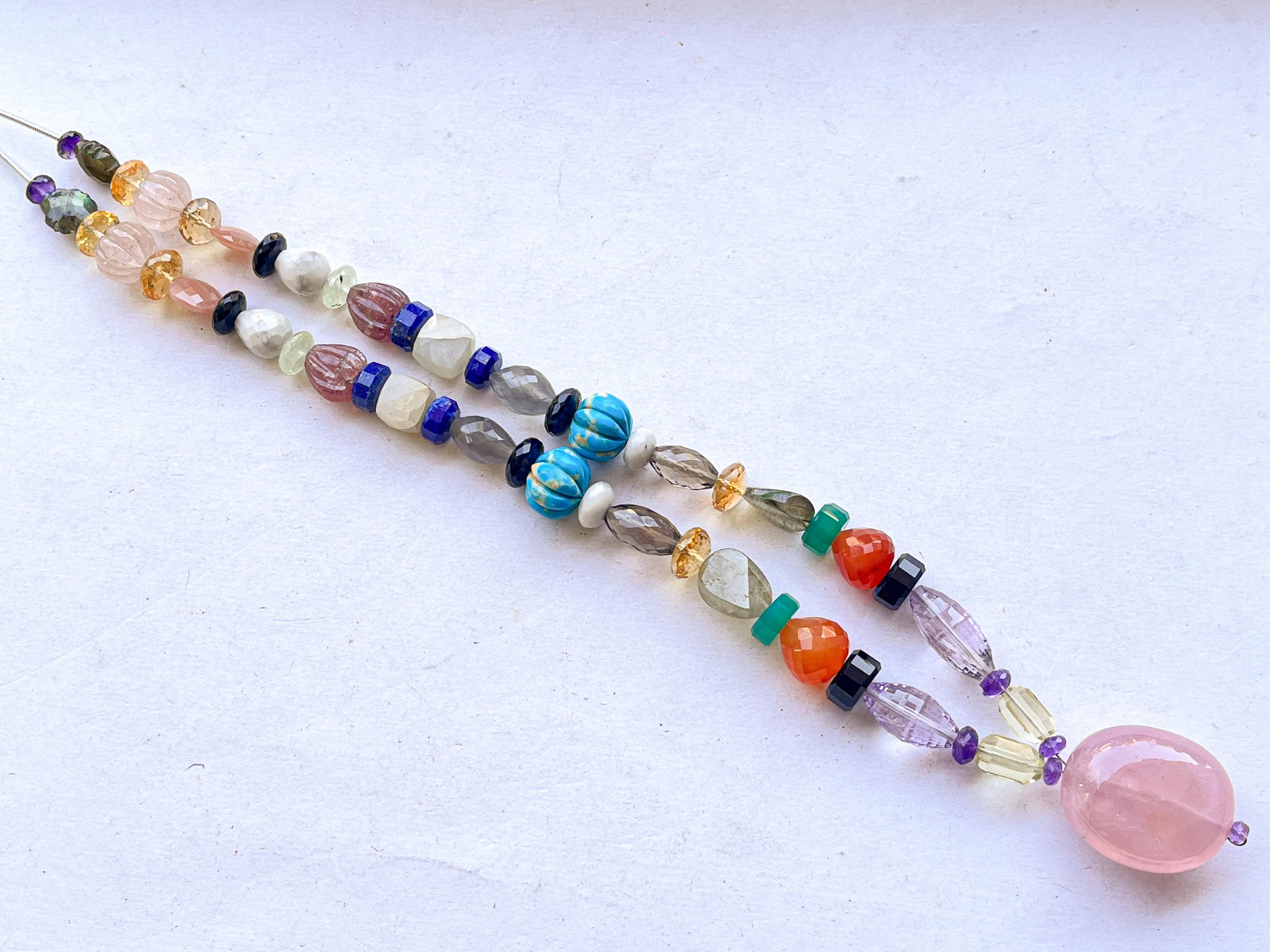 Fusion of Mix Gemstones (All Natural) with various Shapes & Designs in Pair all in One Strand, Gemstone Necklace SET1-10