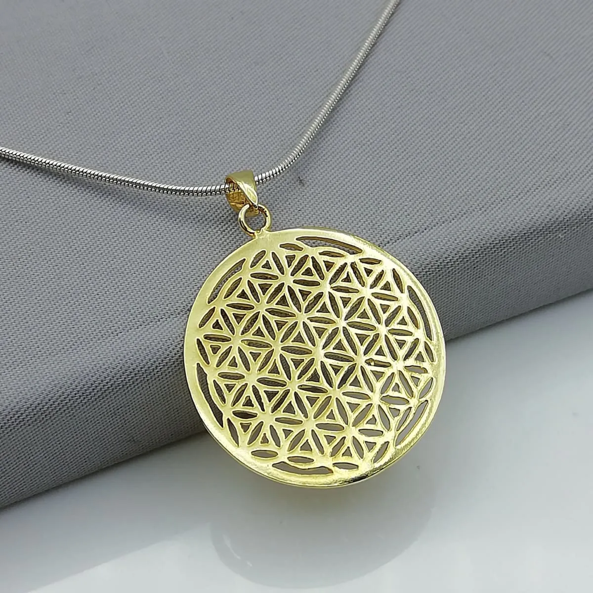 Gold flower of life pendant - Silver with gold dipped flower of life pendant - Filigreed  charm - Silver charm necklace - PD43