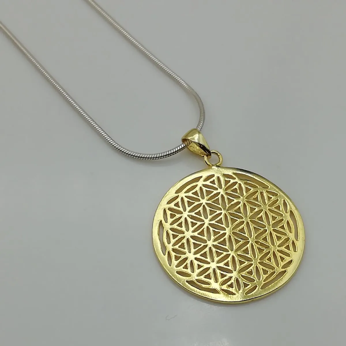 Gold flower of life pendant - Silver with gold dipped flower of life pendant - Filigreed  charm - Silver charm necklace - PD43