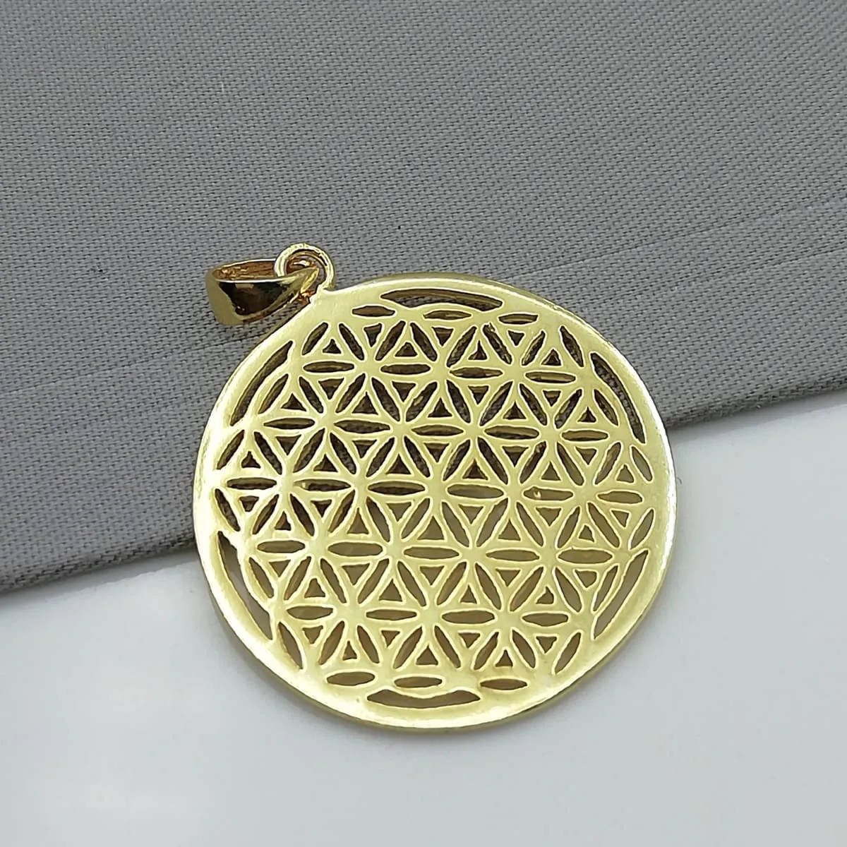 Gold flower of life pendant - Silver with gold dipped flower of life pendant - Filigreed  charm - Silver charm necklace - PD43