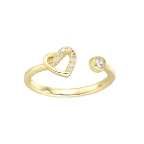 Gold Plated Open Ring with CZ and CZ Heart