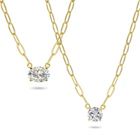 Gold-plated Sterling Silver CZ Solitaire Necklace on Paperclip Chain