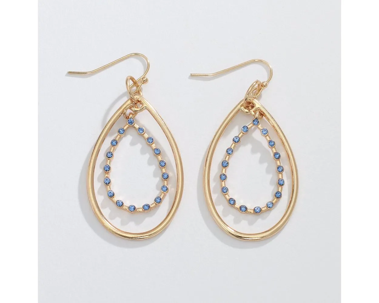 Gold Teardrops with Rich Blue Crystals Earrings