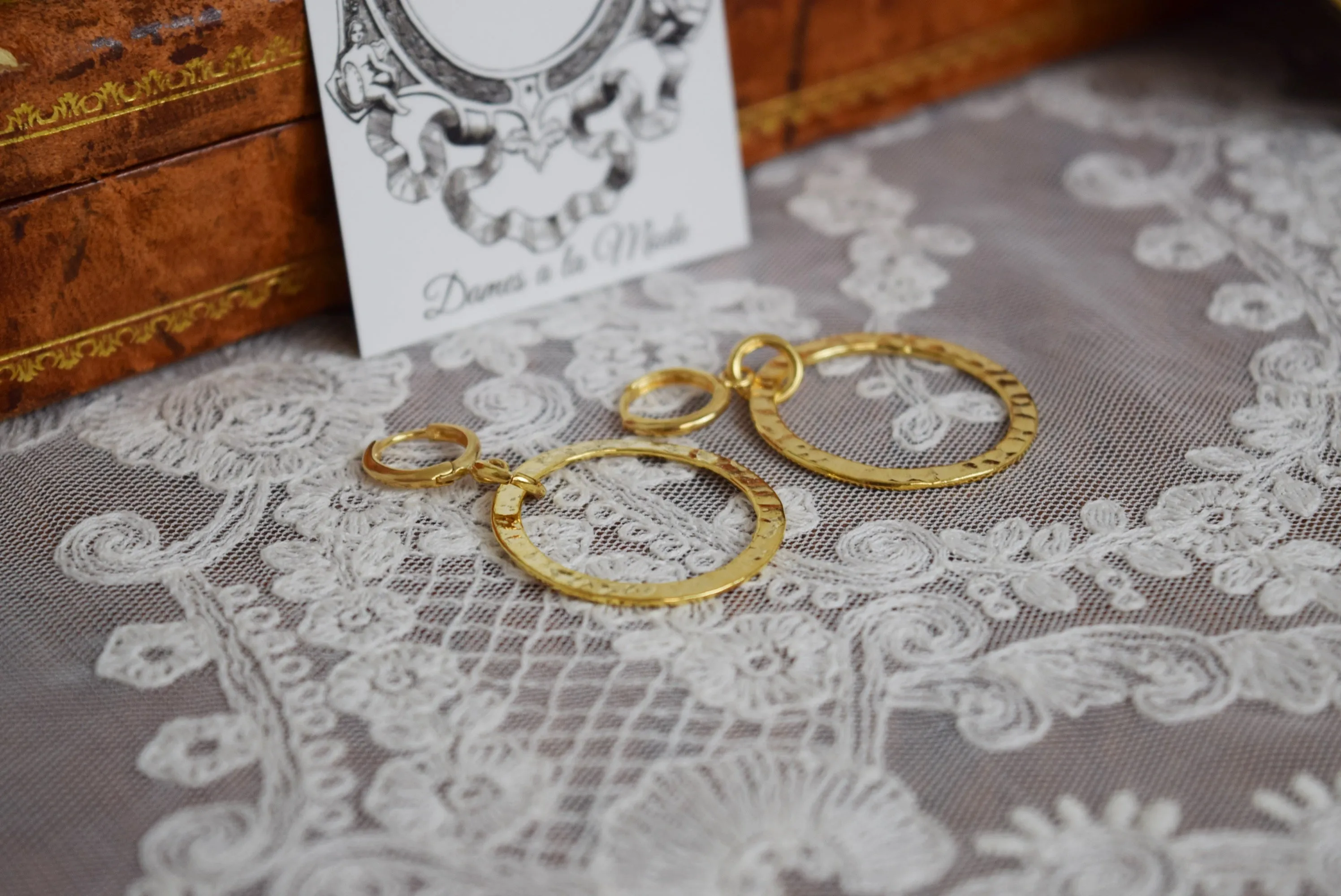 Golden Hoop Earring - Large Hammered Hoops