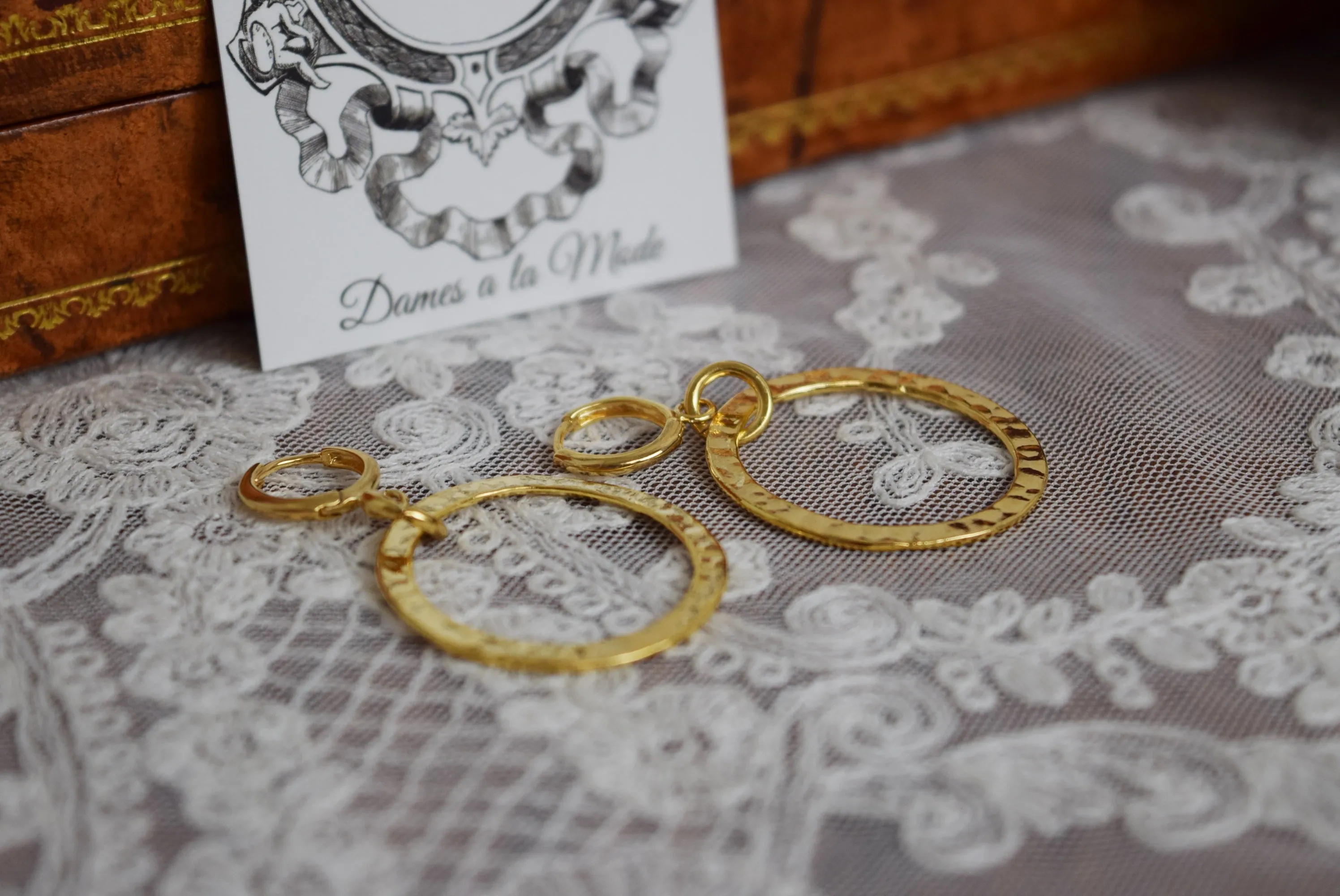 Golden Hoop Earring - Large Hammered Hoops