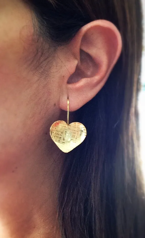 Heart Earrings Silver Heart earrings, Gold Heart Dangle Earrings hand hammered , Big Heart Earrings, Dangle gold Earrings, Silver Heart