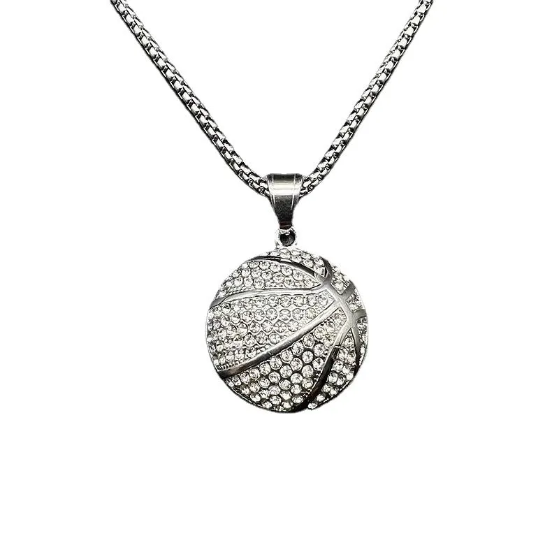 Hip Hop Stainless Steel Gilded Diamond Basketball Pendant