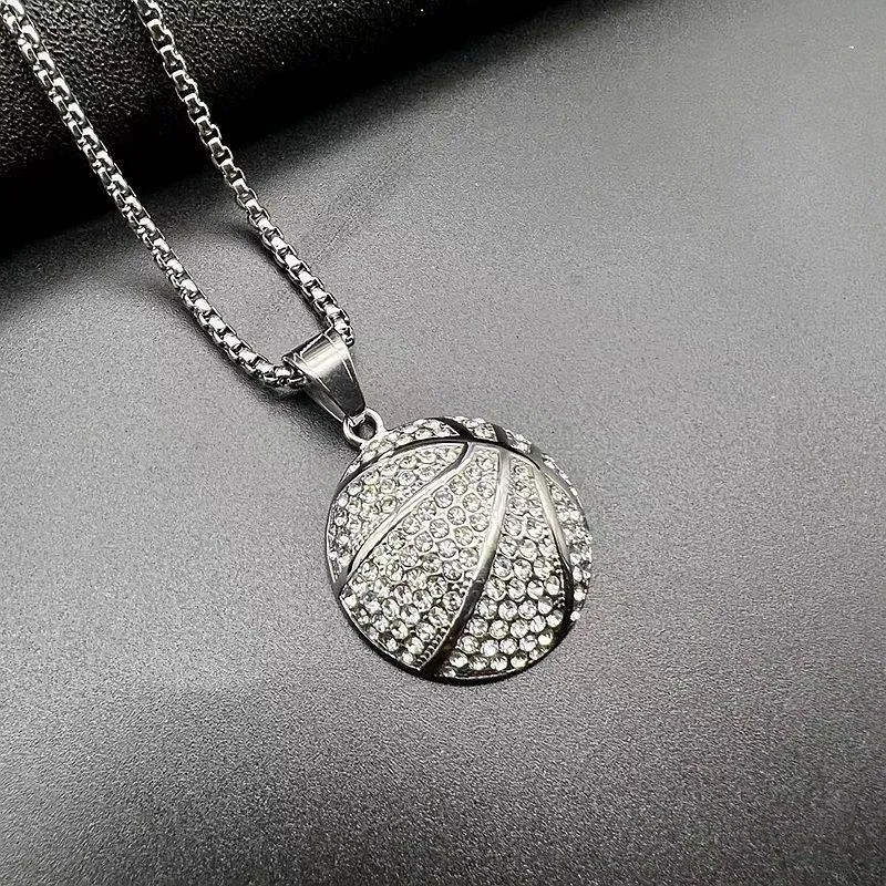 Hip Hop Stainless Steel Gilded Diamond Basketball Pendant