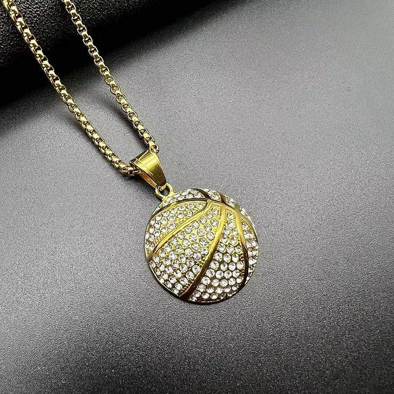 Hip Hop Stainless Steel Gilded Diamond Basketball Pendant