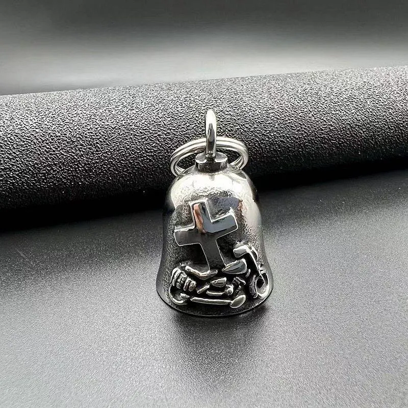 Hip Hop Titanium Steel Punk Double Sided Motorcycle Cross Ride Lucky Exorcism Bell Pendant