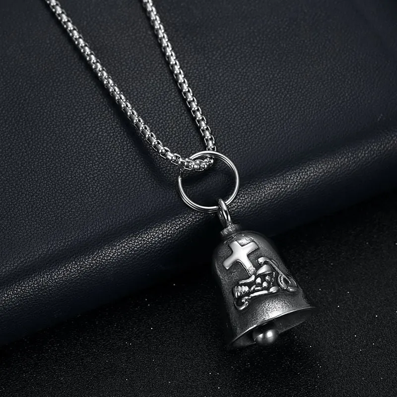 Hip Hop Titanium Steel Punk Double Sided Motorcycle Cross Ride Lucky Exorcism Bell Pendant