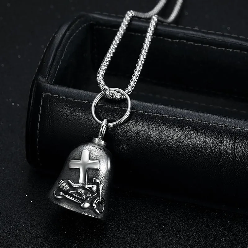 Hip Hop Titanium Steel Punk Double Sided Motorcycle Cross Ride Lucky Exorcism Bell Pendant